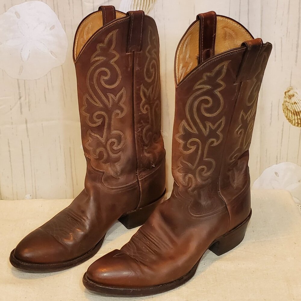 VINTAGE JUSTIN NATURAL FINISH WESTERN WORK BOOTS SIZE 9D MADE IN USA